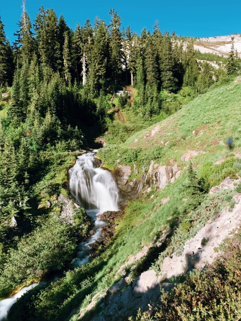 Timberline Trail waterfall beneath Mt Hood